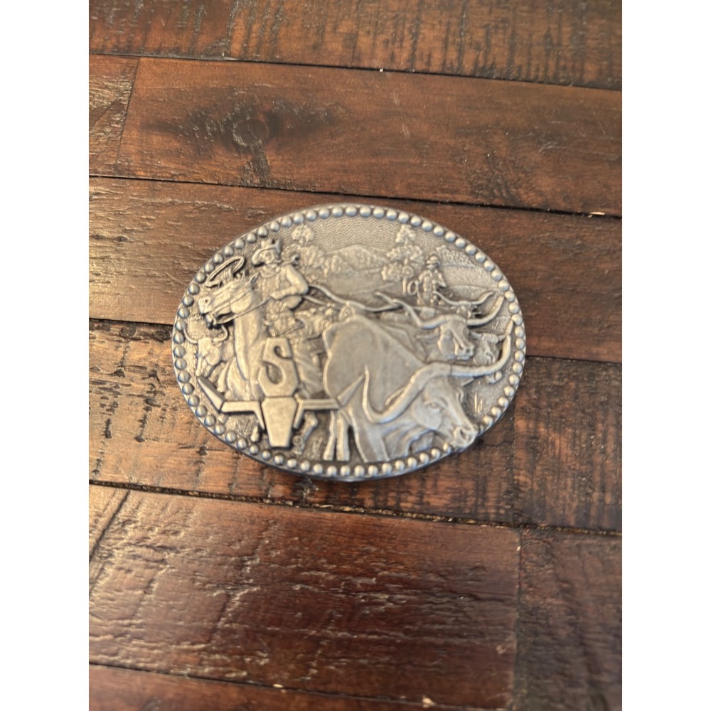 Vintage Award Design Medals ZEE Series Cowboy Longhorn Cattle Belt Buckle Pewter